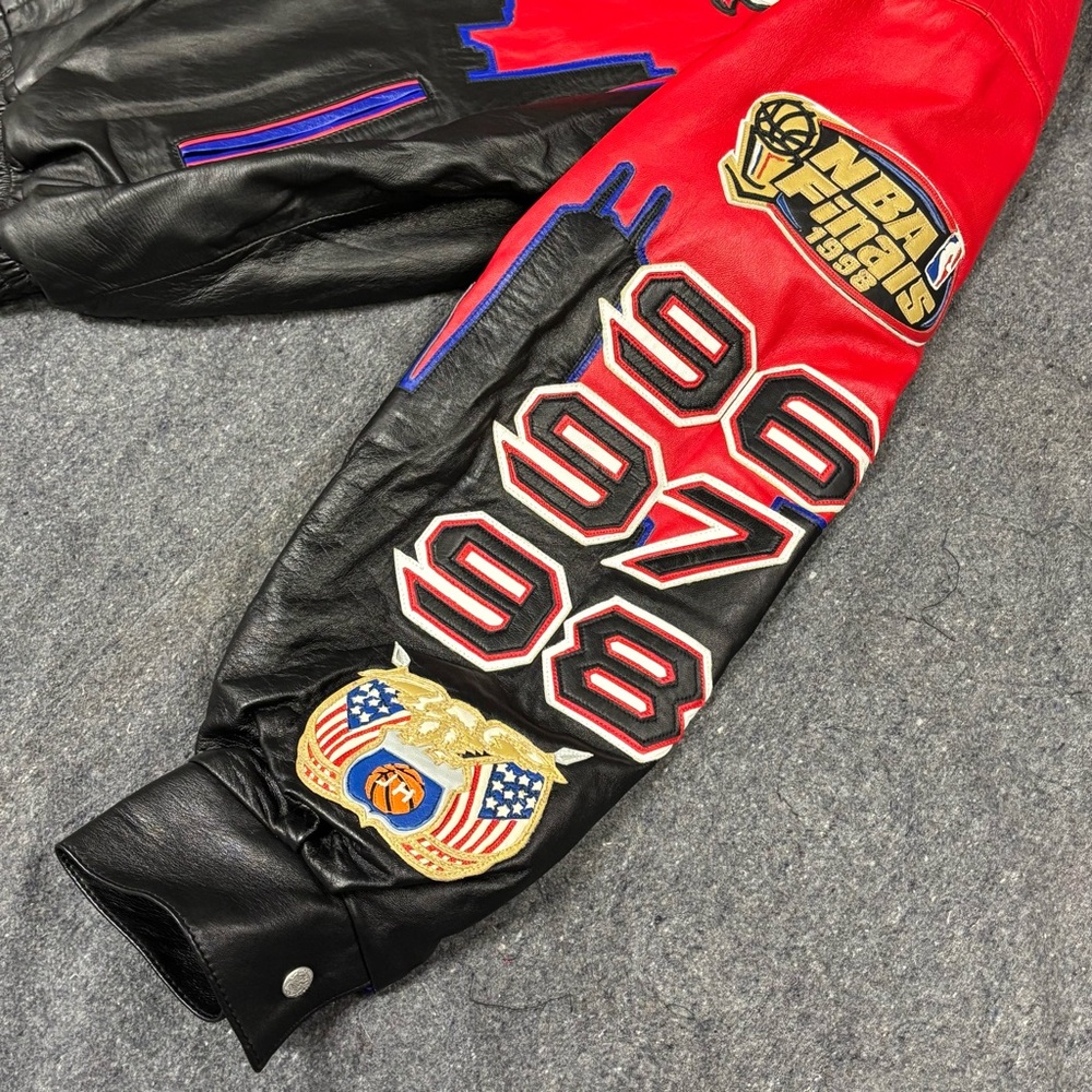 1998 Jeff Hamilton Chicago Bulls NBA 3 Peat Championship Leather Jacket Size XL - Picture 6 of 13
